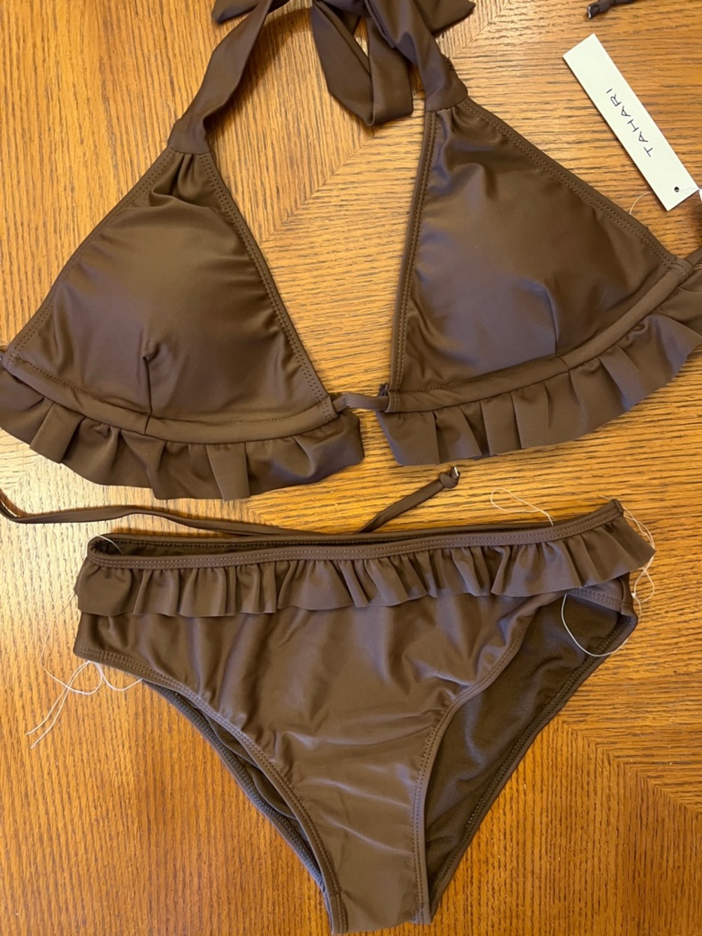 Tahari Cocoa Brown Ruffle Triangle Swim bikini kids Large / Women’s small B11